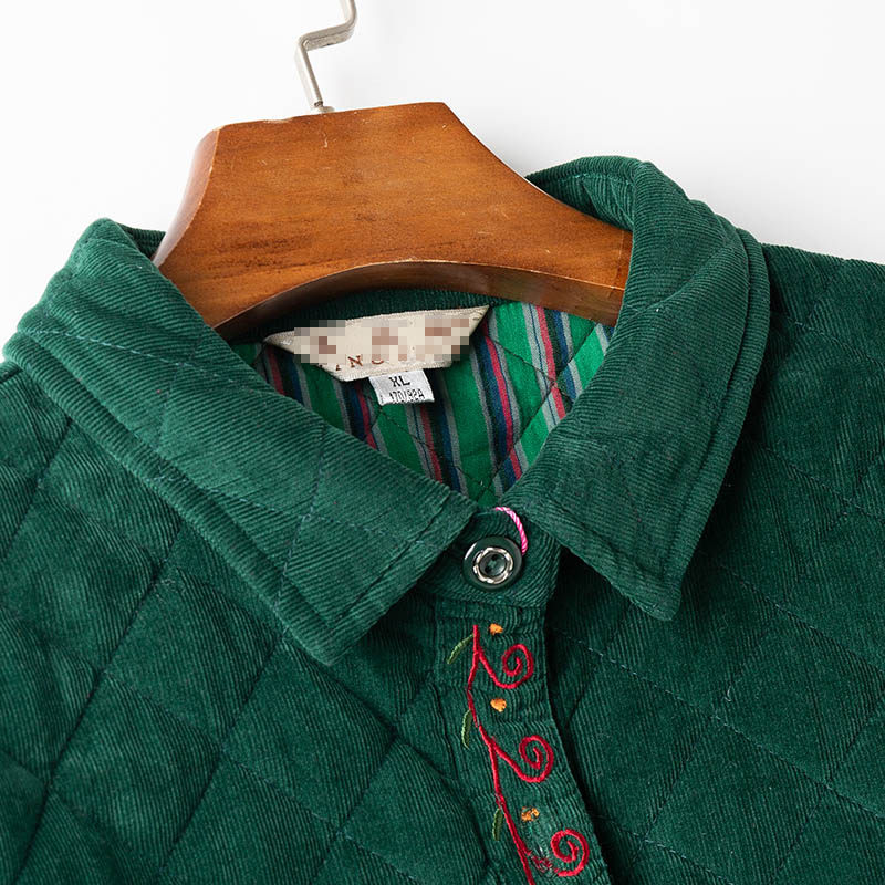 中老年女装条绒60岁灯芯绒薄棉棉服民族风绣花棉衣中老年女装