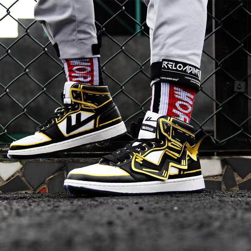回力黄闪电联名情侣鞋高帮aj爆改鞋空军一号篮球鞋男女手绘鞋涂鸦
