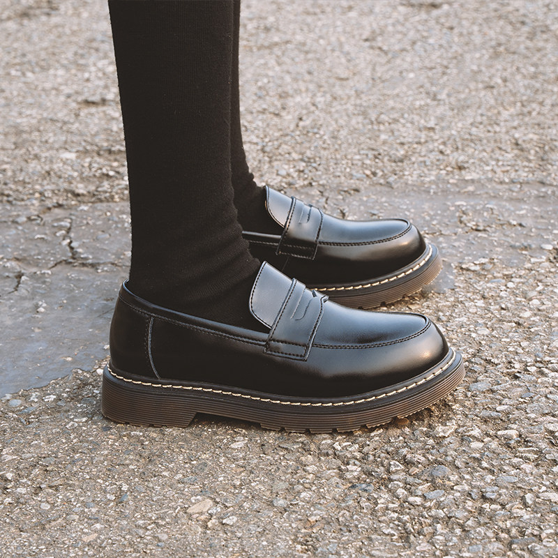 陆小奕真皮jk制服鞋日系中跟学院风乐福鞋加绒冬百搭学生小皮鞋女