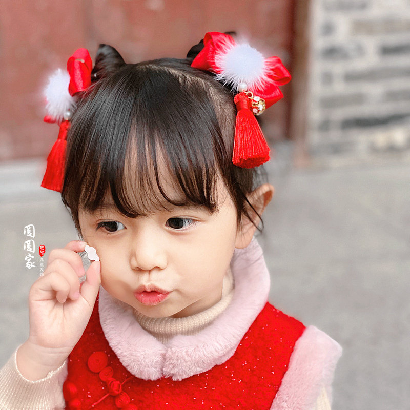 中国国风小女孩蝴蝶结儿童流苏发夹汉服唐装新年发饰