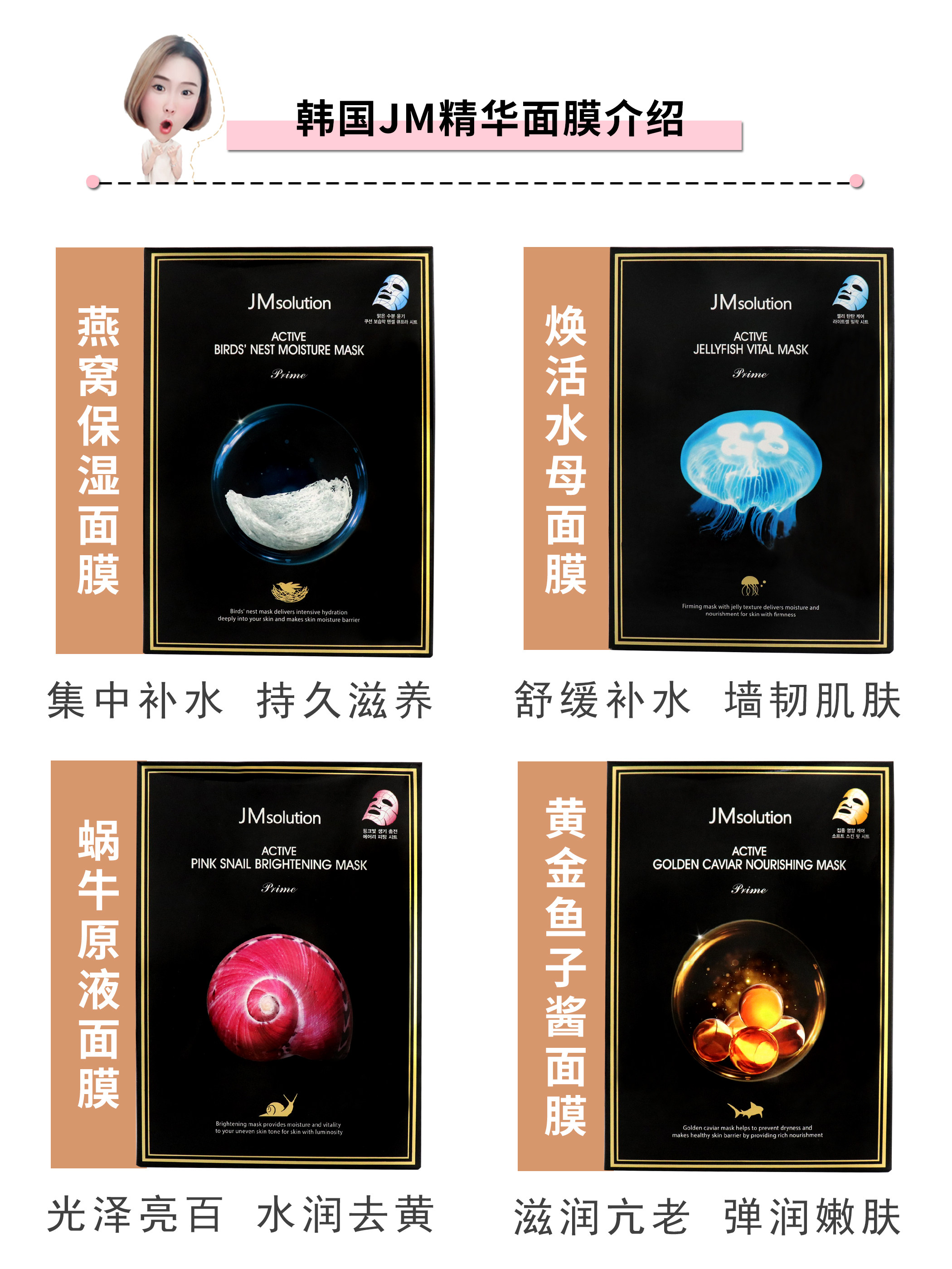 韩国jmsolution新款燕窝水母鱼子酱蜗牛蜂蜜急救贴片面膜