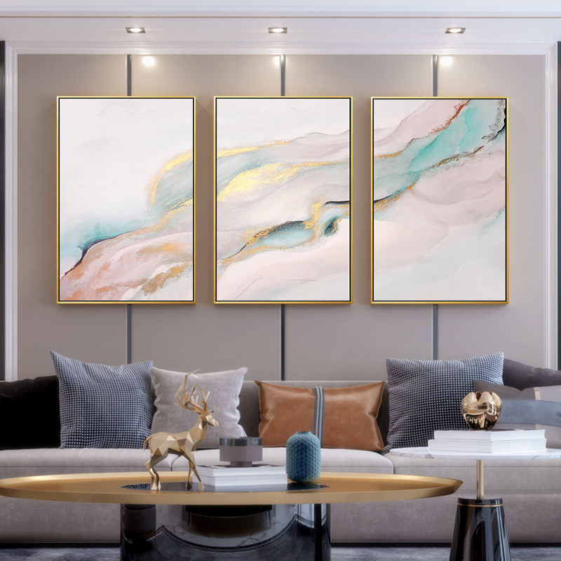 北欧客厅装饰画现代简约沙发背景墙三联轻奢抽象手绘油画