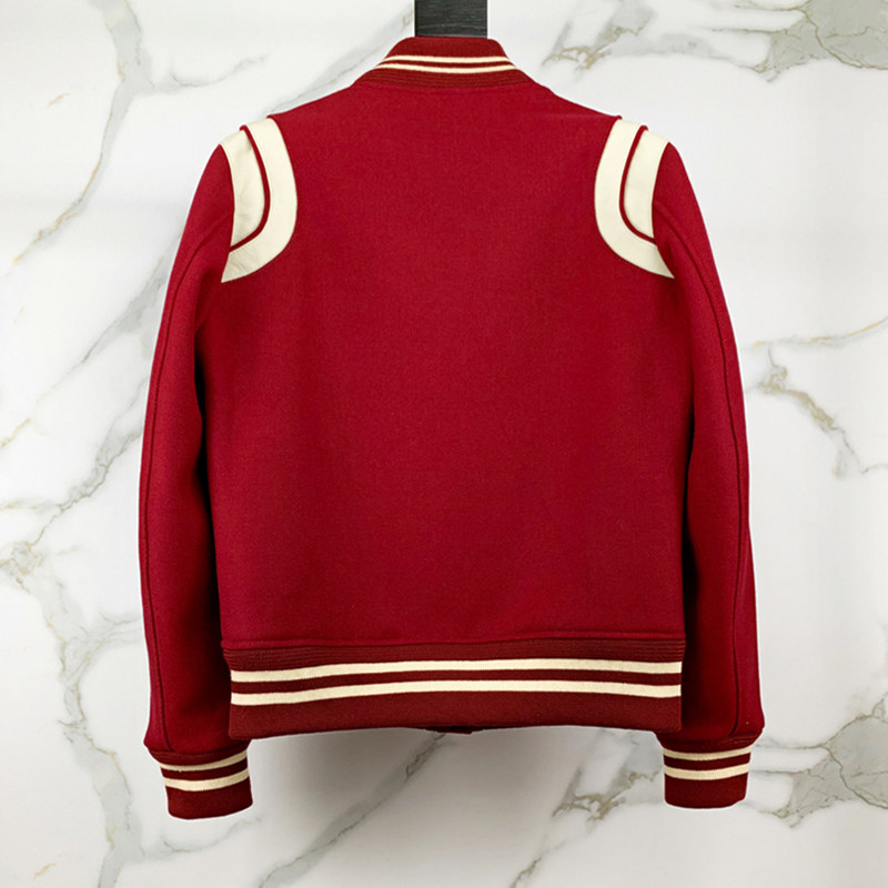 定制slp风格红色棒球服羊毛呢夹克男女情侣夹克