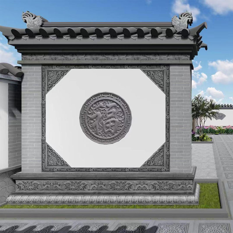 浮雕古建砖雕圆形福字仿古中式青瓦墙面影壁砖雕