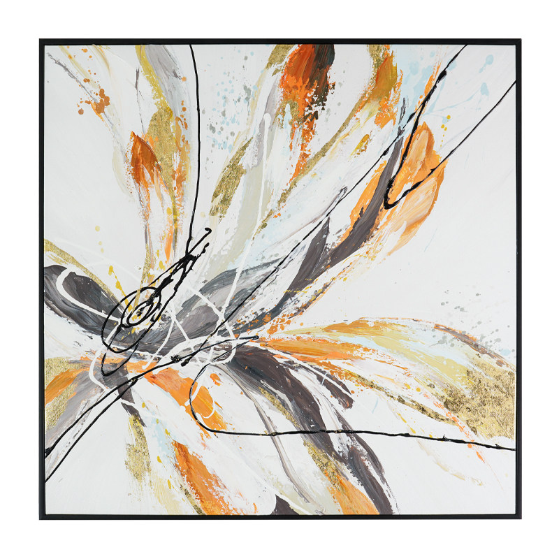 舞动瑞杰油画廊手绘抽象线条金箔油画餐厅玄关艺术油画