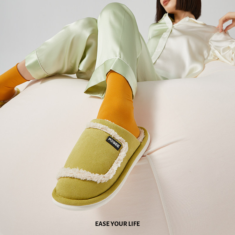 朴西秋季家居室内防滑静音托鞋保暖毛绒简约厚底绒面棉拖鞋asd