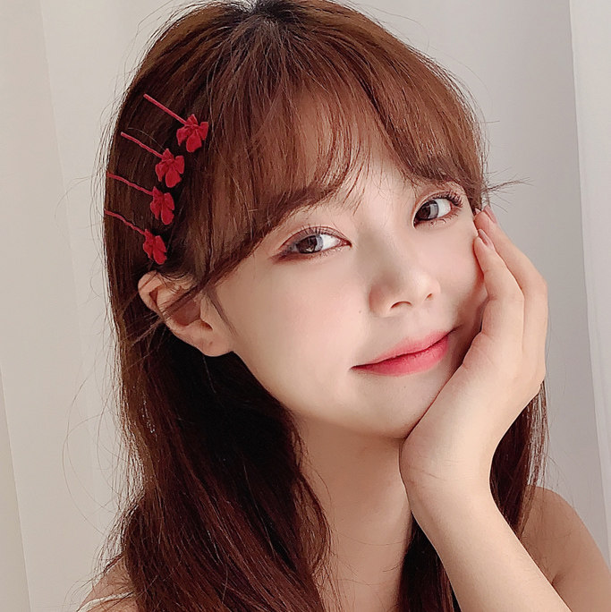 红色蝴蝶结发夹一字简约边夹女可爱日系发卡头饰发饰