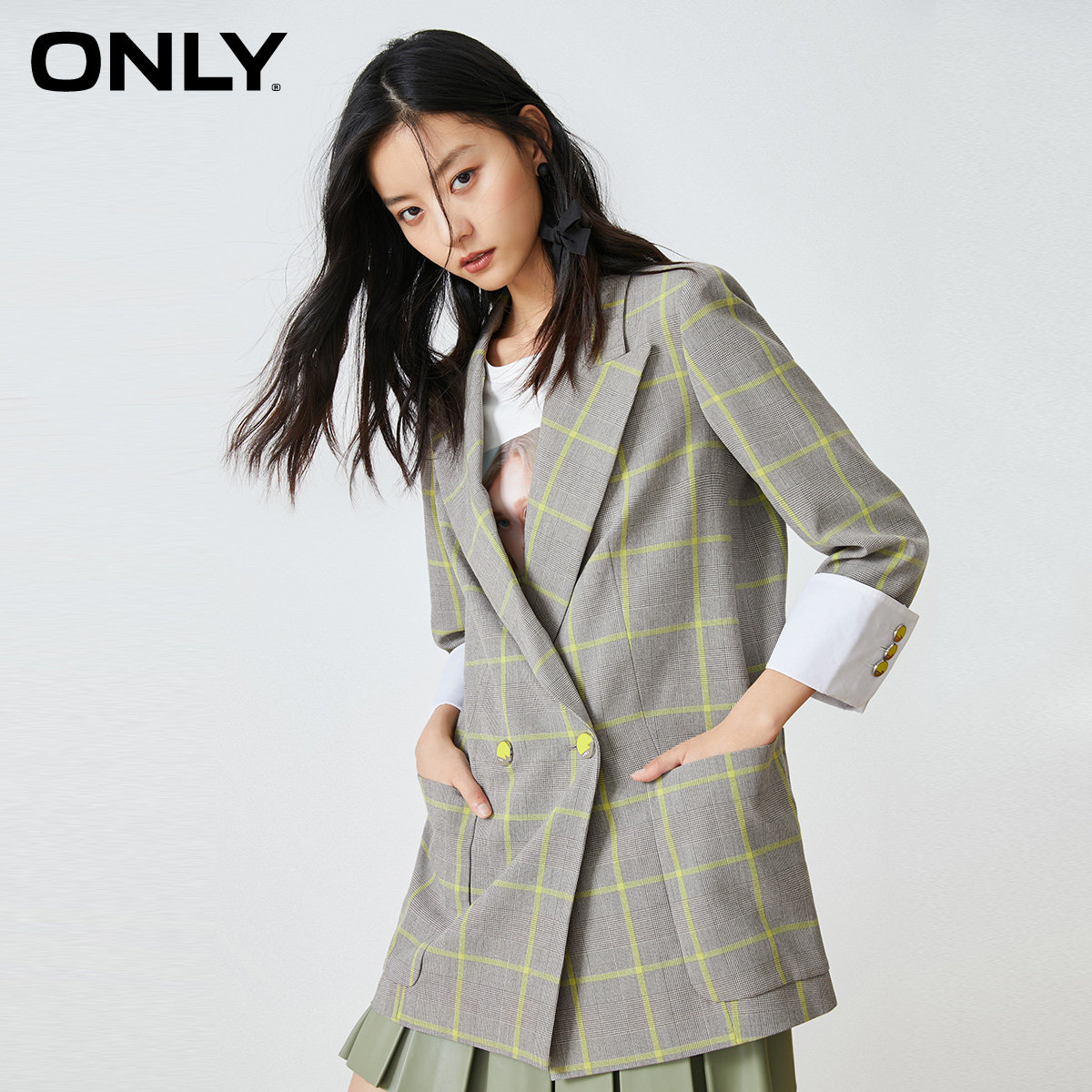 only夏季新款气质宽松直筒潮薄垫肩高级西装西装