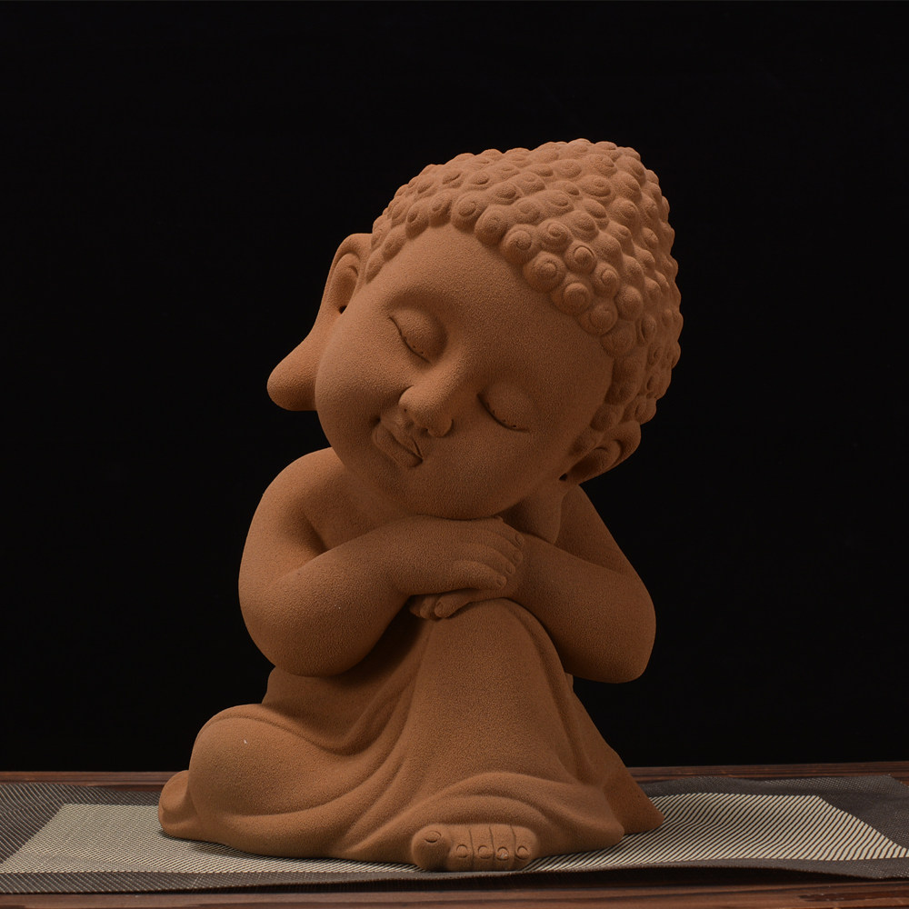 陶瓷佛像粗陶蕴息小如如来坐禅小佛德化陶瓷雕塑茶宠摆件
