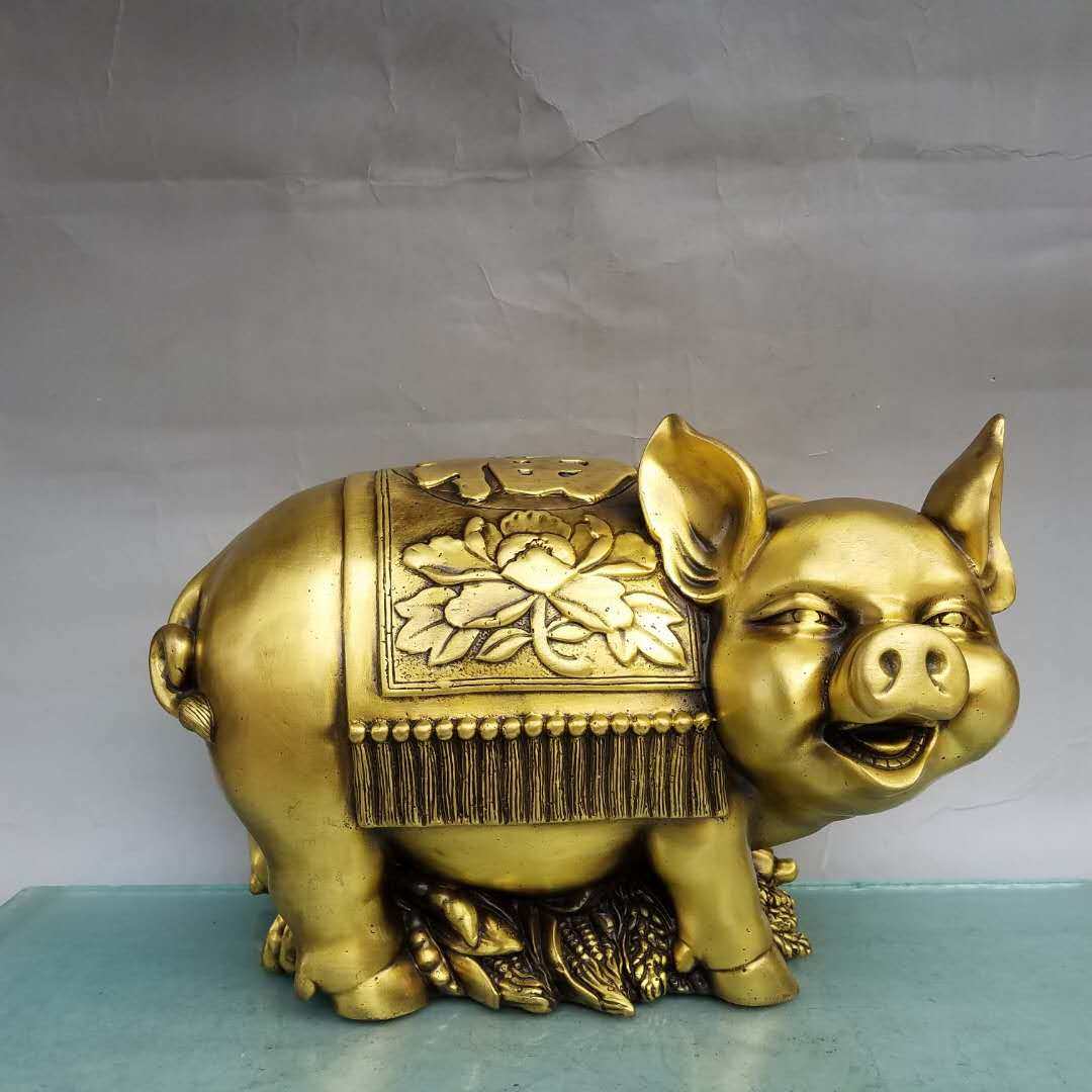 铜猪摆件纯铜元宝百财存钱福猪生肖对象家居摆件