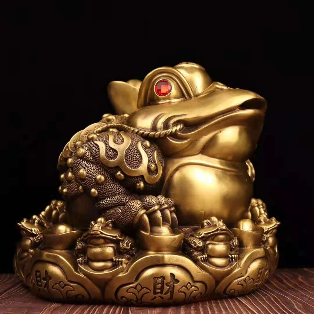 纯铜金蟾摆件元宝蟾王七星三足蟾蜍客厅酒柜摆件