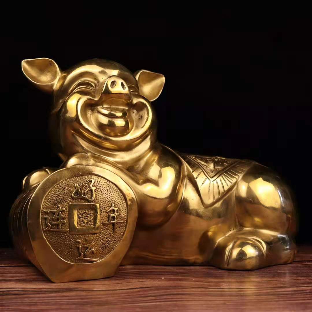 纯铜金猪摆件福猪生肖金钱元宝好运连年猪客厅摆件