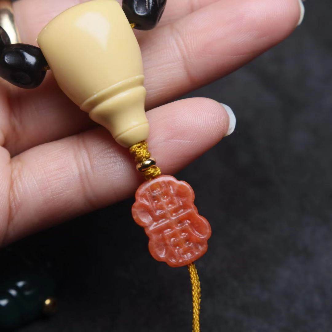 天然南红万寿牌背云侧挂百香籽金刚星月菩提佛珠108手串diy配饰