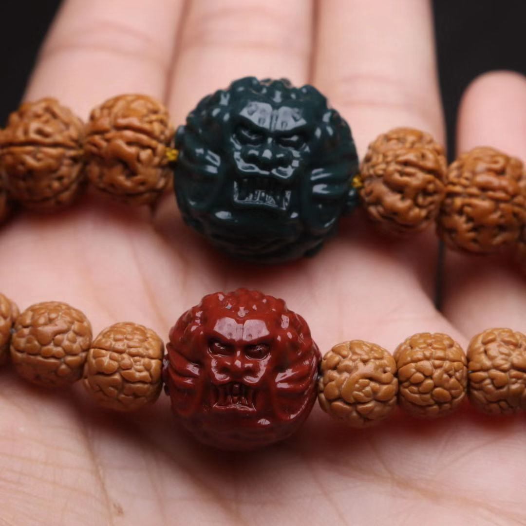 天然阿拉善玛瑙龙珠顶珠隔珠锁骨红绿灯108手串佛珠金刚星月配饰