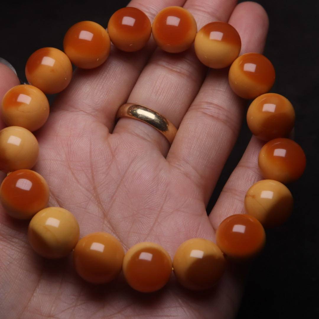 大帝文玩缅黄手串单圈圆珠天眼睛简约款玉化聚宝盆鸿运当头佛珠