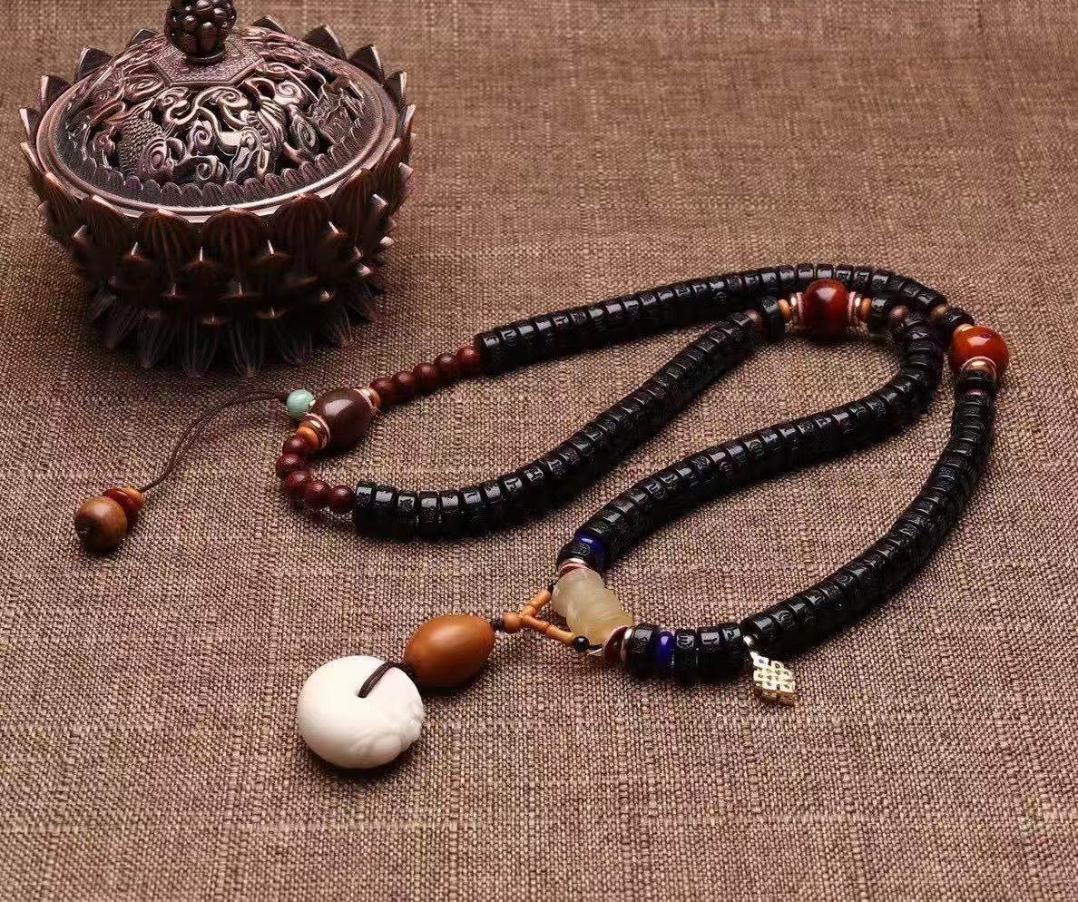 印尼佛珠毛衣项链脖挂手链多圈手串椰蒂真言佛珠