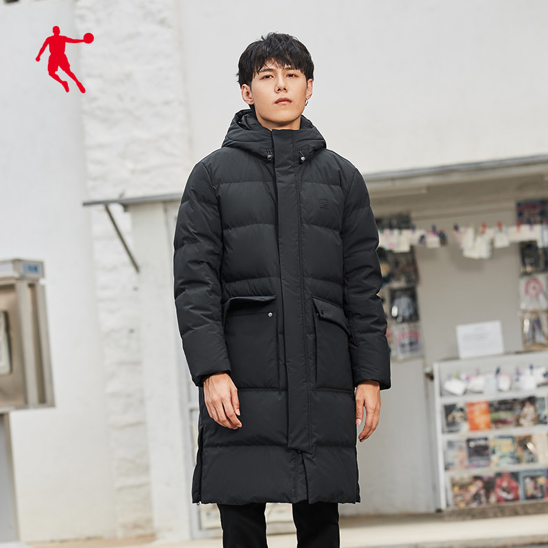 乔丹羽绒服男2021冬季新款中长款白鸭绒加厚保暖长款过膝外套男士