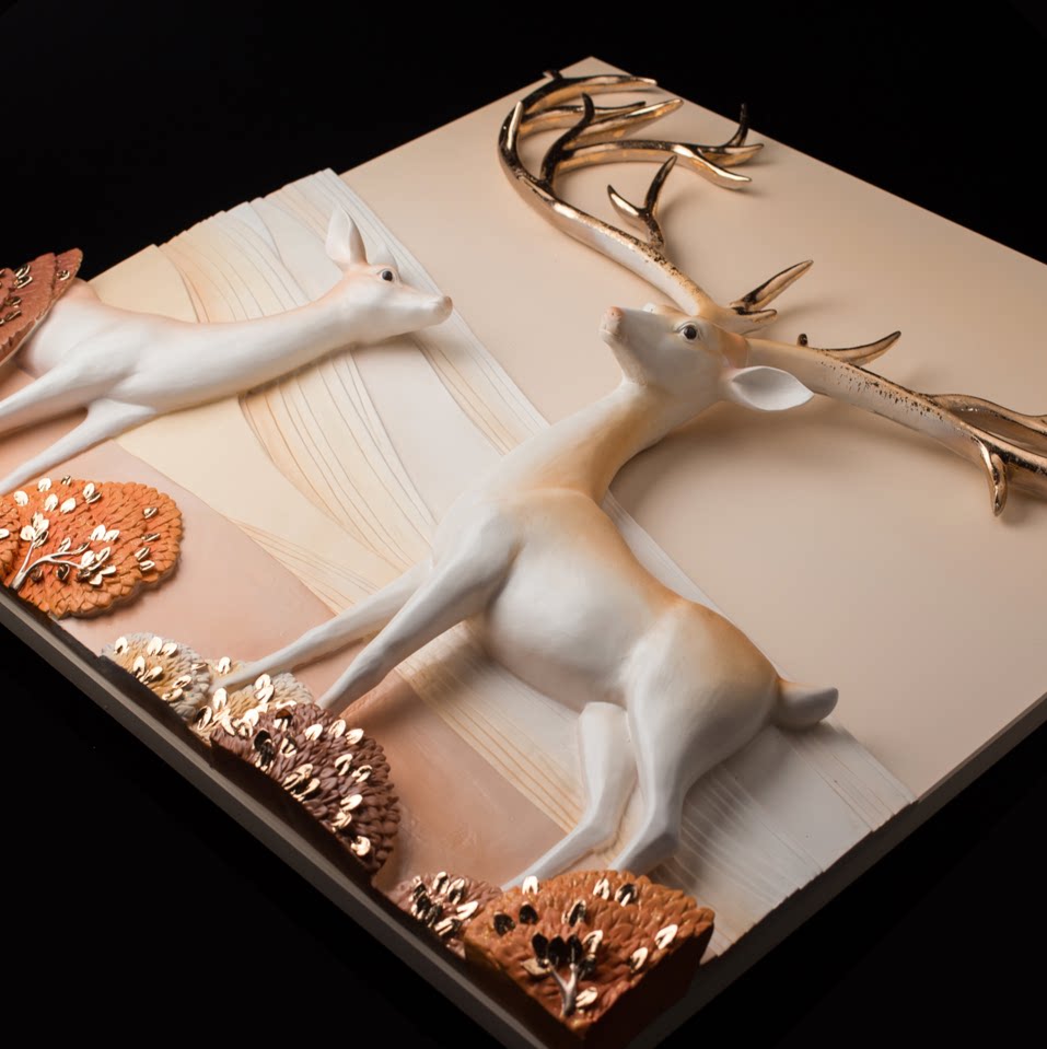 装饰画福雕家饰新品浮雕麋鹿壁画挂画客厅大气沙发现代装饰画