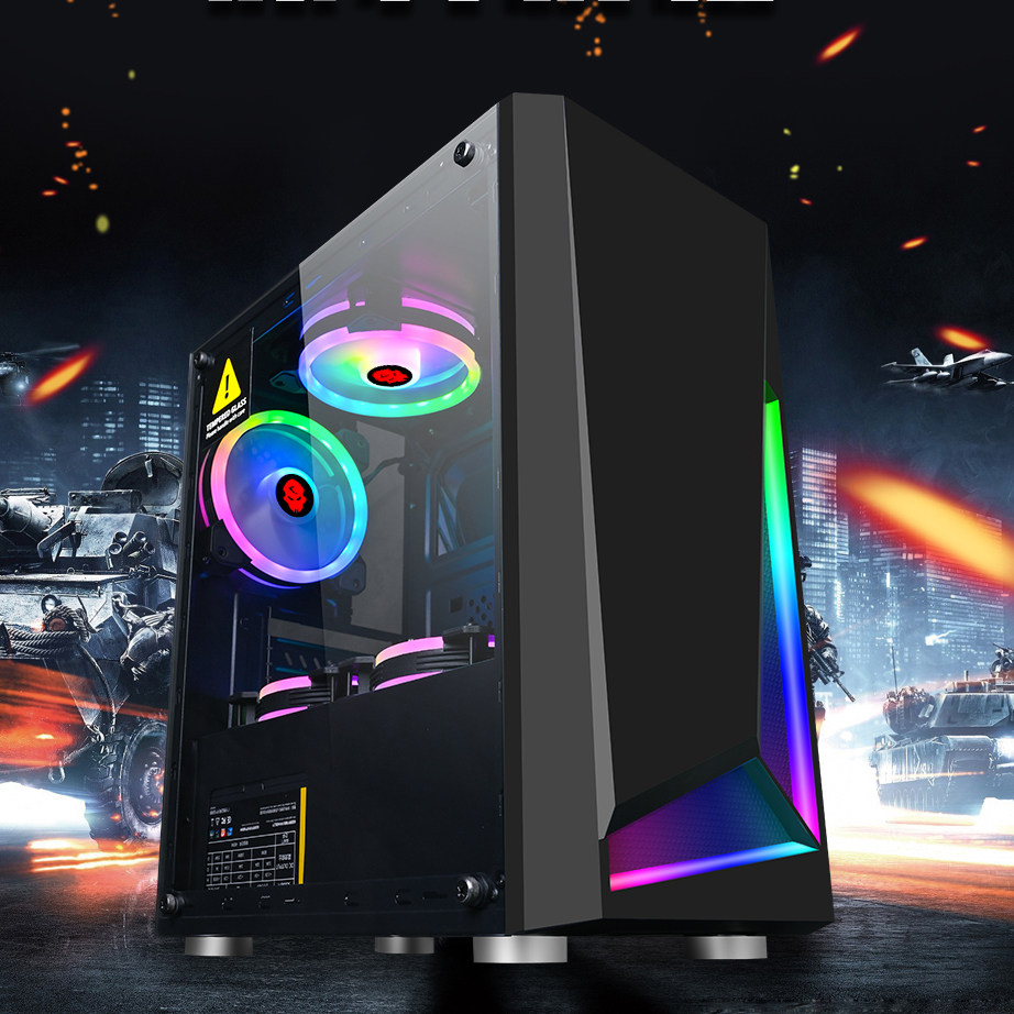 玩嘉 冰刃 带rgb变色灯条钢化玻璃3.0桌面机箱电竞网咖小机箱水冷