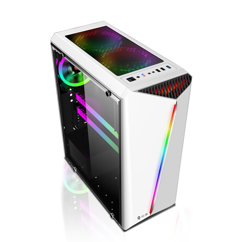 机箱玩嘉彩虹台式电脑rgb灯条usb30全侧钢化玻璃透明机箱