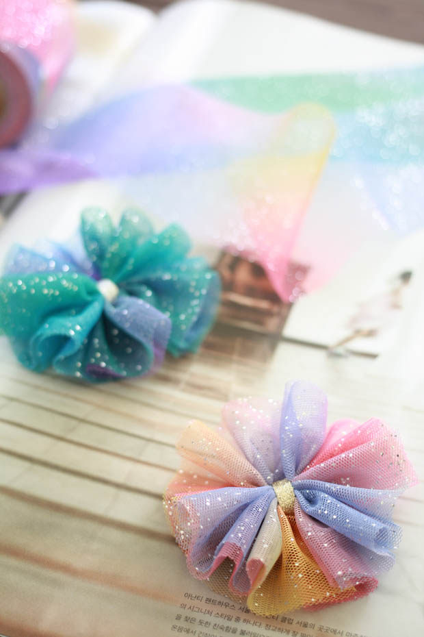 韩版渐变彩虹烫银网纱裁条手工布艺材料 diy饰品配件儿童发饰头饰