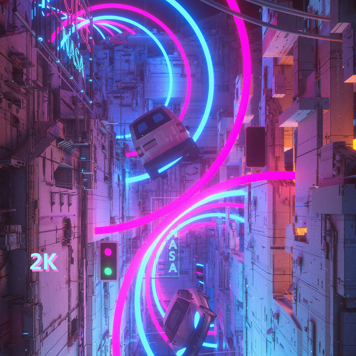 赛博朋克街景原画插画场景建筑街道概念图气氛图参考美术素材