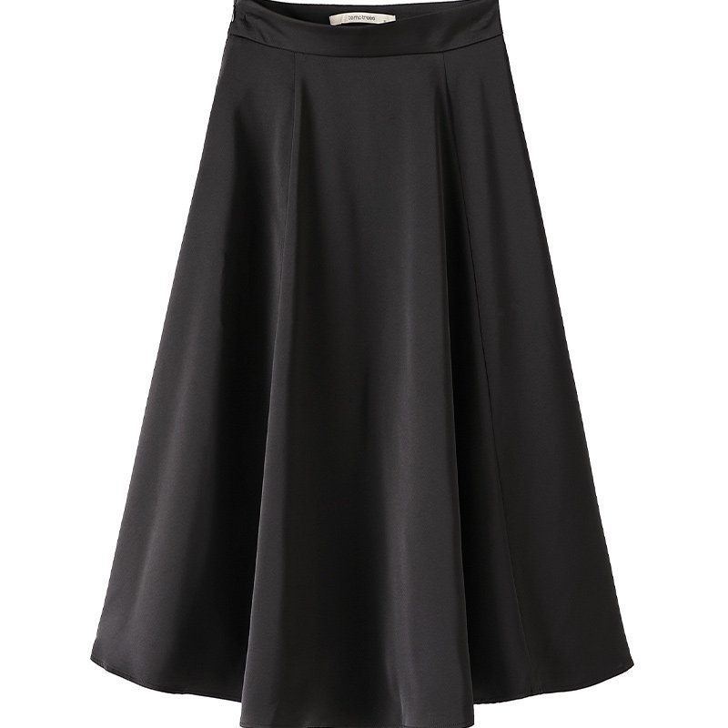 气质半裙字裙中长款垂感黑裙子百搭显瘦缎面半身裙