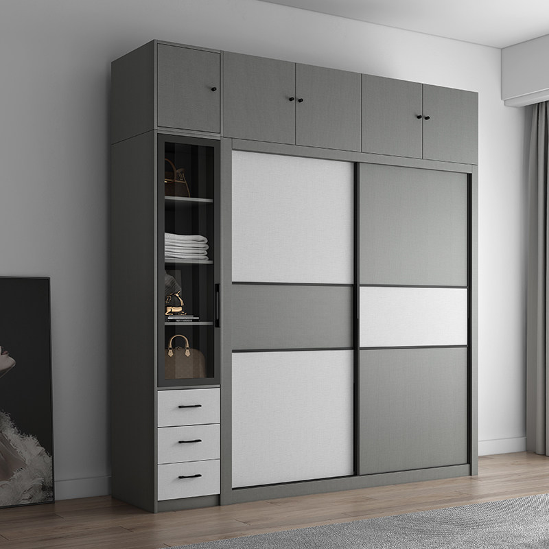 北欧推拉门衣柜现代简约经济型组装移滑门卧室小户户型衣柜