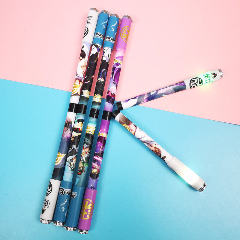 网红刺客伍五六七吸铁转转笔学生超炫彩灯发光磁铁笔可折叠初学者