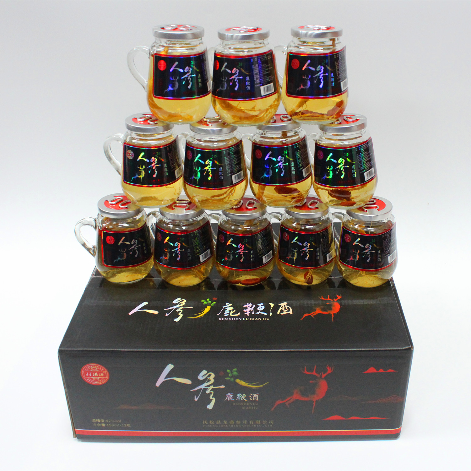 利满人参鹿鞭12瓶150ml正品虫草鹿茸血酒松茸人参