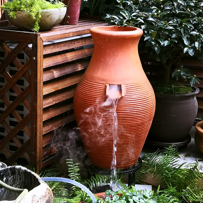 流水陶罐单耳水缸庭院园艺景观红泥户外土陶花盆