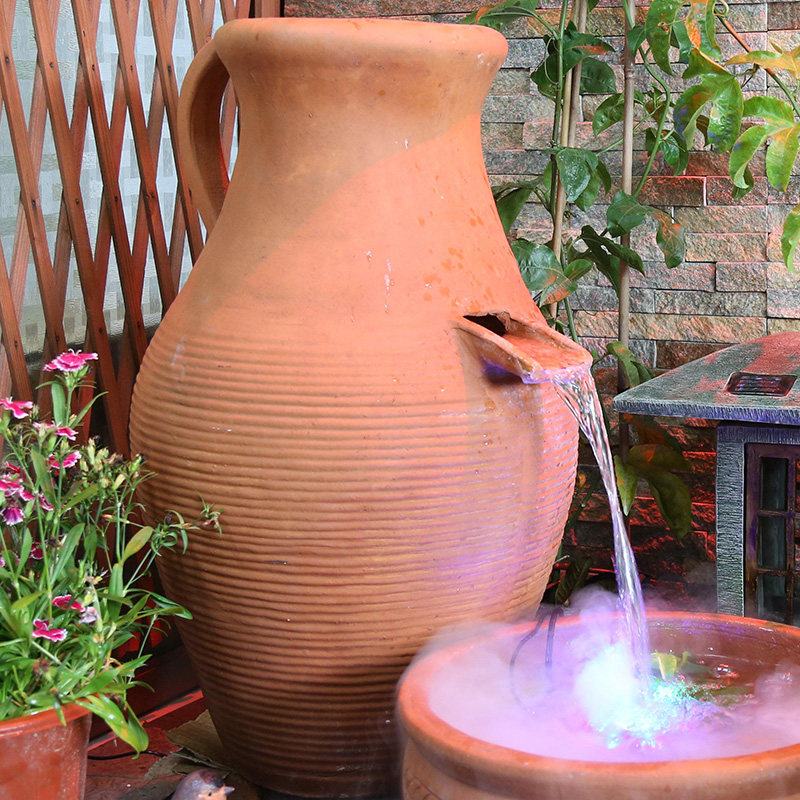 流水陶罐单耳水缸庭院园艺景观红泥户外土陶花盆