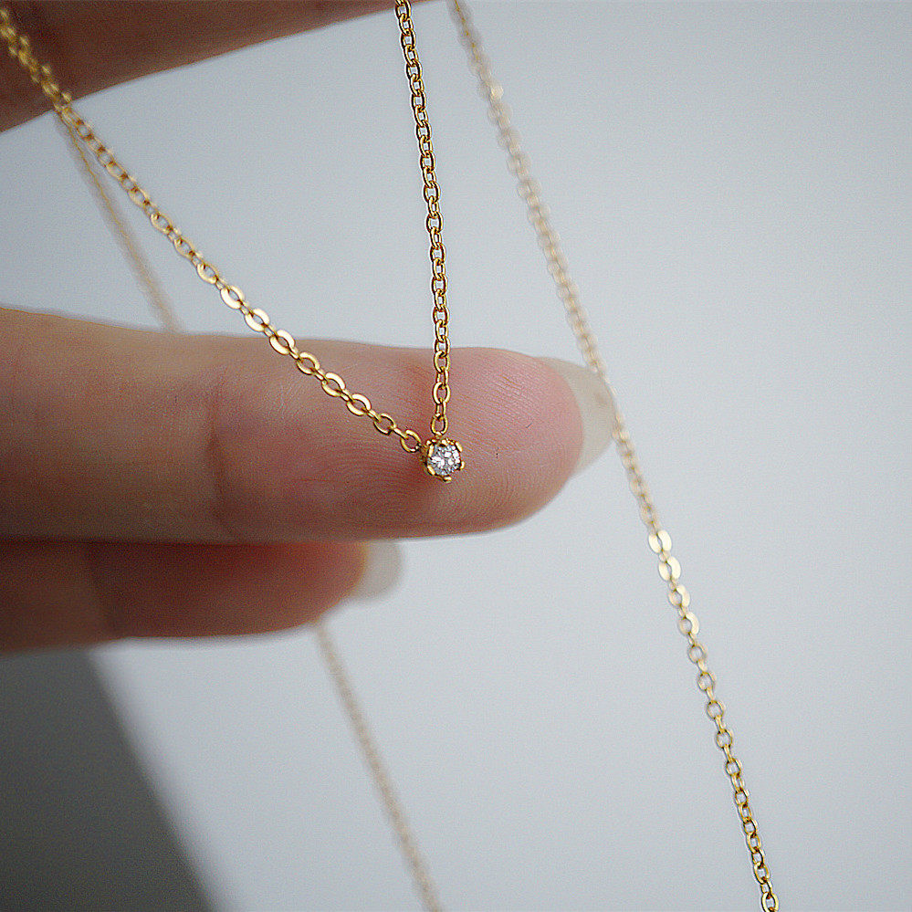 项链无敌迷你日系小钻锁骨超嗲经典一粒裸钻项链