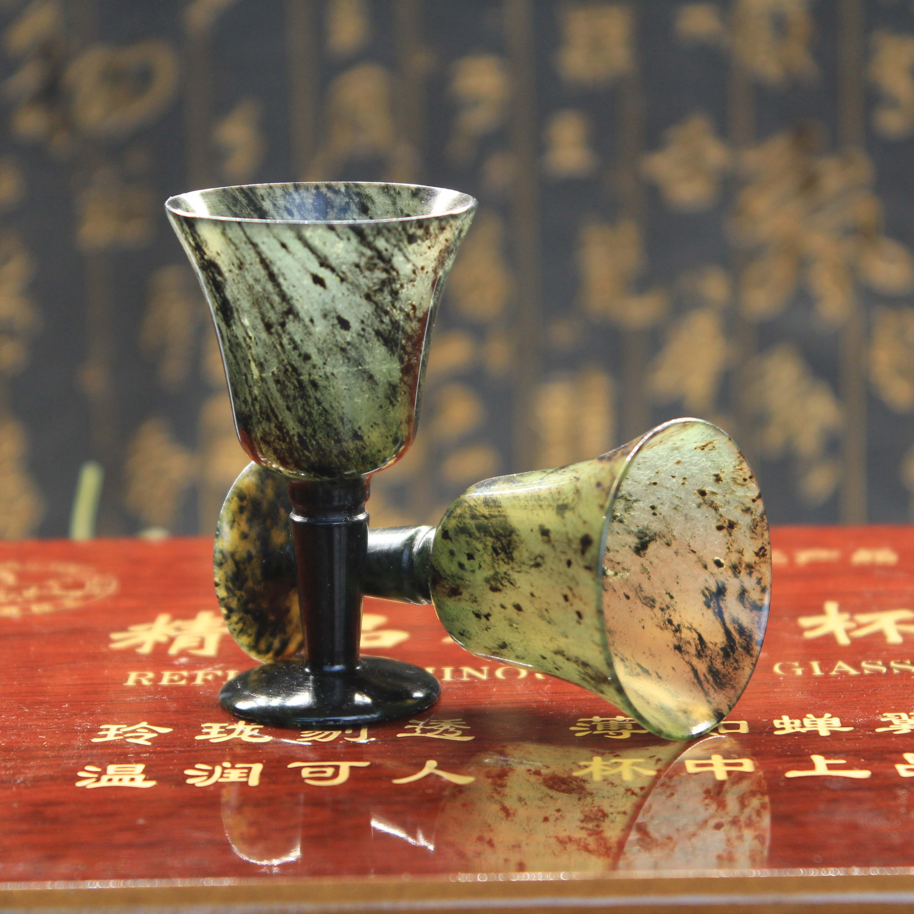 酒泉夜光祁连墨玉酒杯茶杯甘肃特产武山鸳鸯珠宝奇石