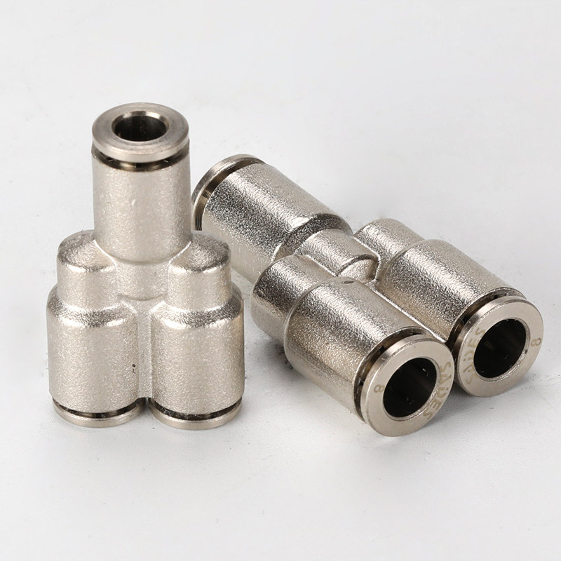 气管快速快插转接y型三通气动接头py4/6/8mm/10/12/14/16全铜镀镍
