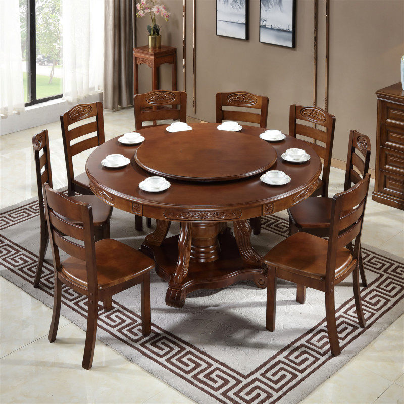 圆桌大园吃饭橡木转盘6人家用组合桌椅餐桌餐桌