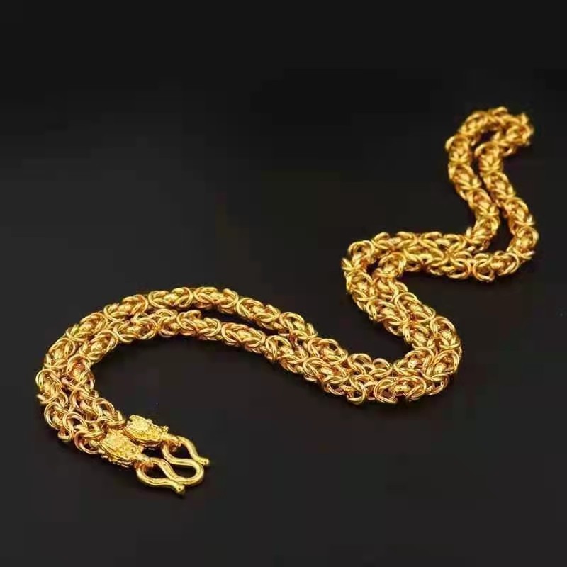 足金黄金包银龙头龙骨项链男粗霸气大金链子项链