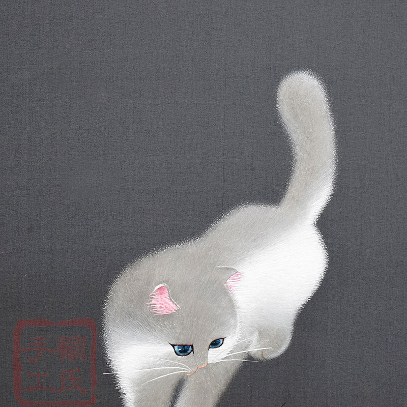 顾氏苏绣落地屏风双面报春红花花梨架子苏绣