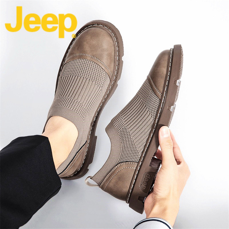 jeep吉普真皮鞋男鞋2022新款夏季透气网面休闲豆豆鞋子男士马丁靴