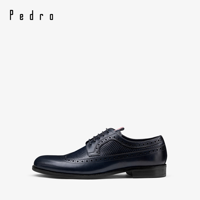 pedro牛皮正装pm1-56350037男士拼接鞋面压纹德比正装皮鞋