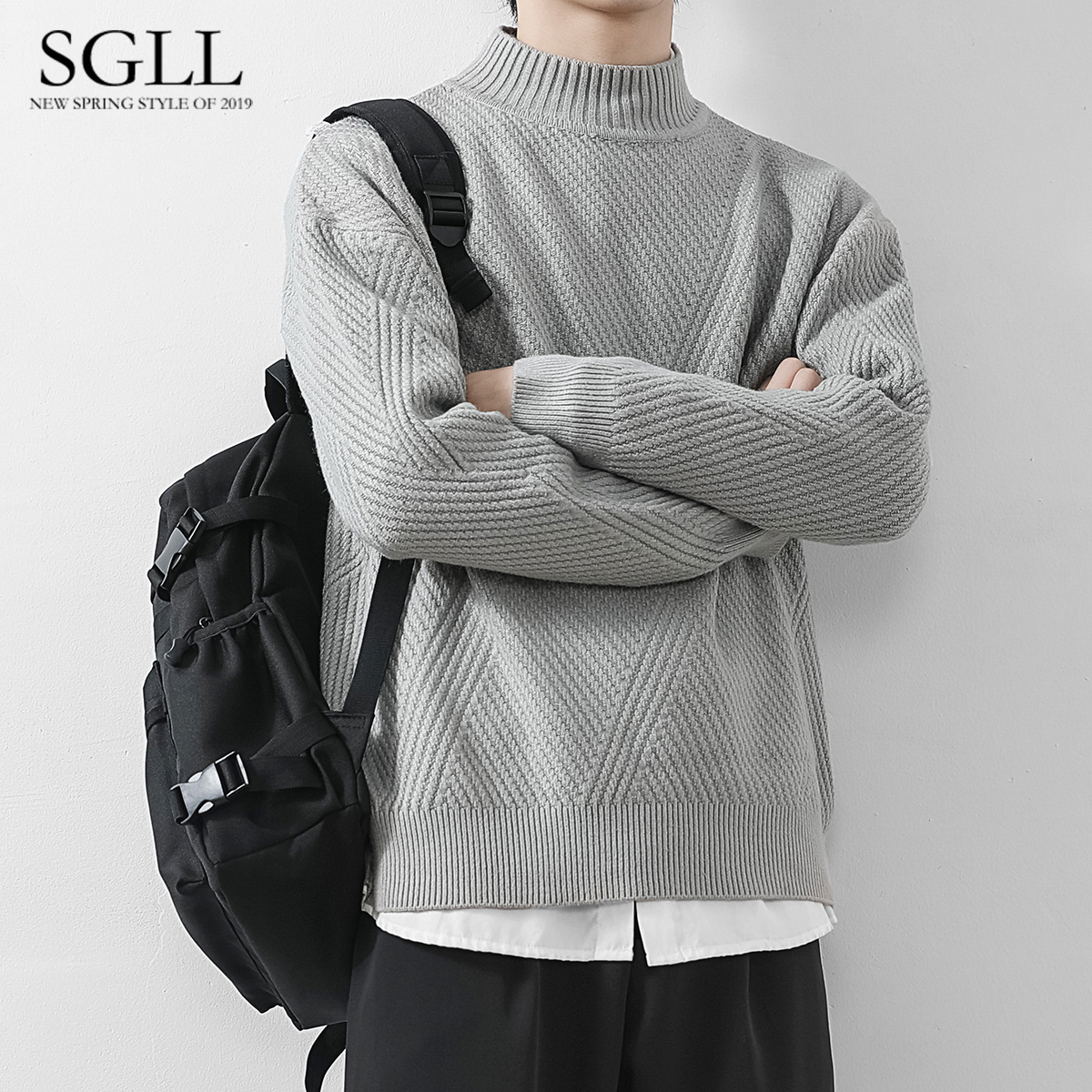 高领毛衣男宽松秋冬打底衫加厚针织衫韩版潮流个性毛线衣冬季外套