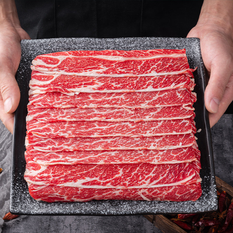 澳洲谷饲安格格斯m5雪花牛小排火锅食材片肥牛牛肉卷