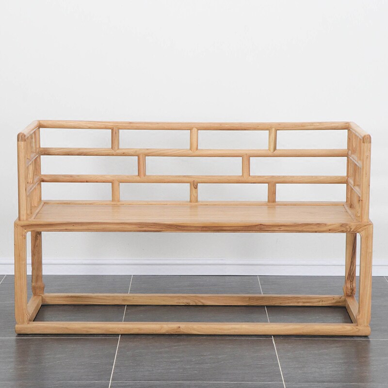 中式榆木罗汉床椅实木简约免漆禅意茶室双人实木沙发