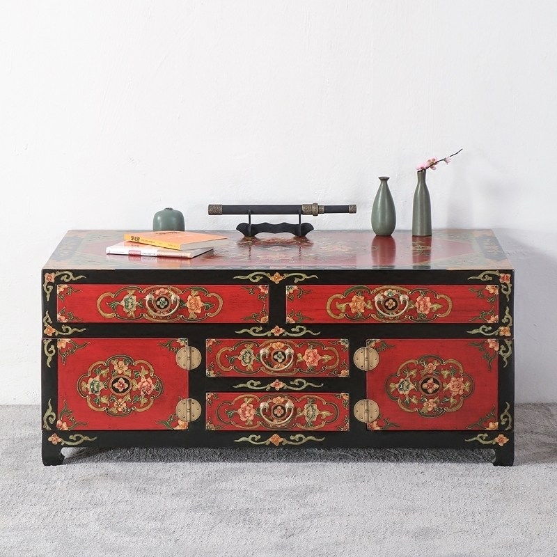 仿古中式古典家具实木茶几手绘方桌西藏藏地茶几