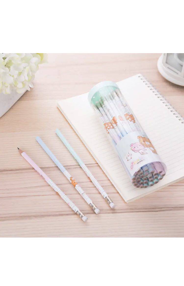 得力deli卡通熊30支hb书写绘画铅笔橡皮58133铅笔