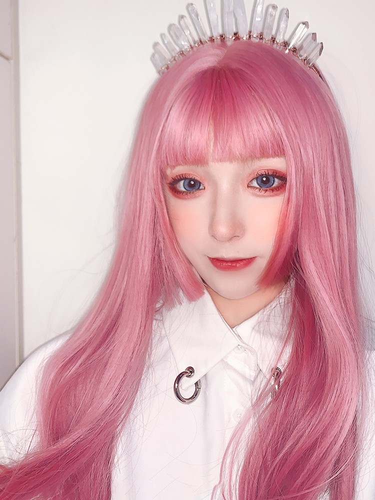公主圆脸头套长发cos发式姬发lolita日常粉色整顶假发