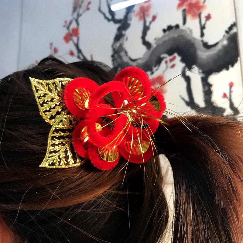 过年妈妈婆婆头花天津老人戴头花吊钱聚宝盆如意增福添寿吉祥如意