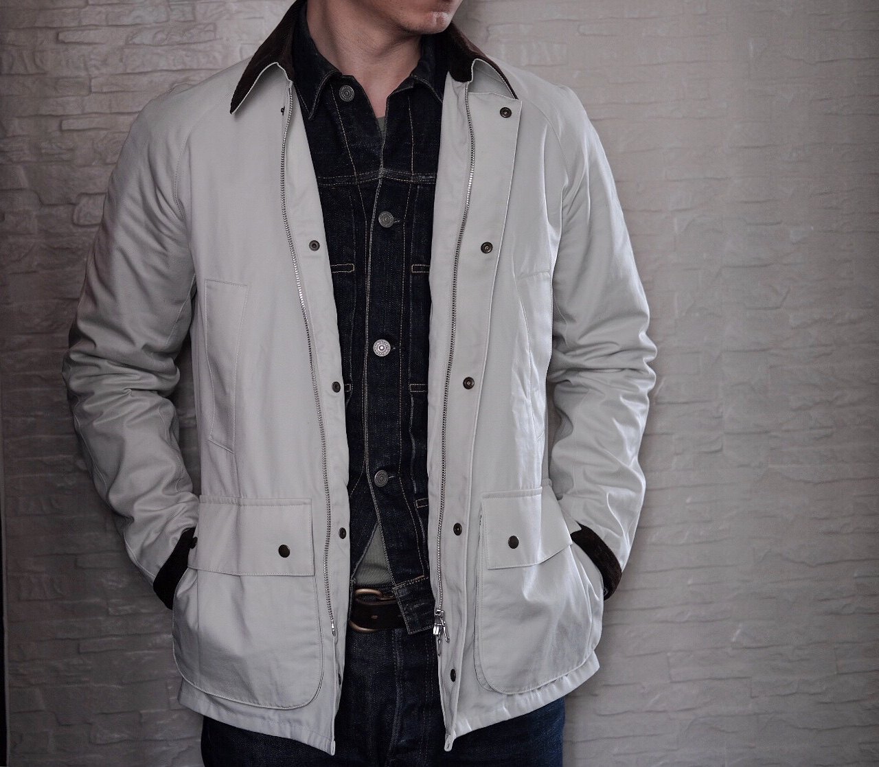 无蜡防水面料ashby版型复古猎装夹克水洗修身夹克