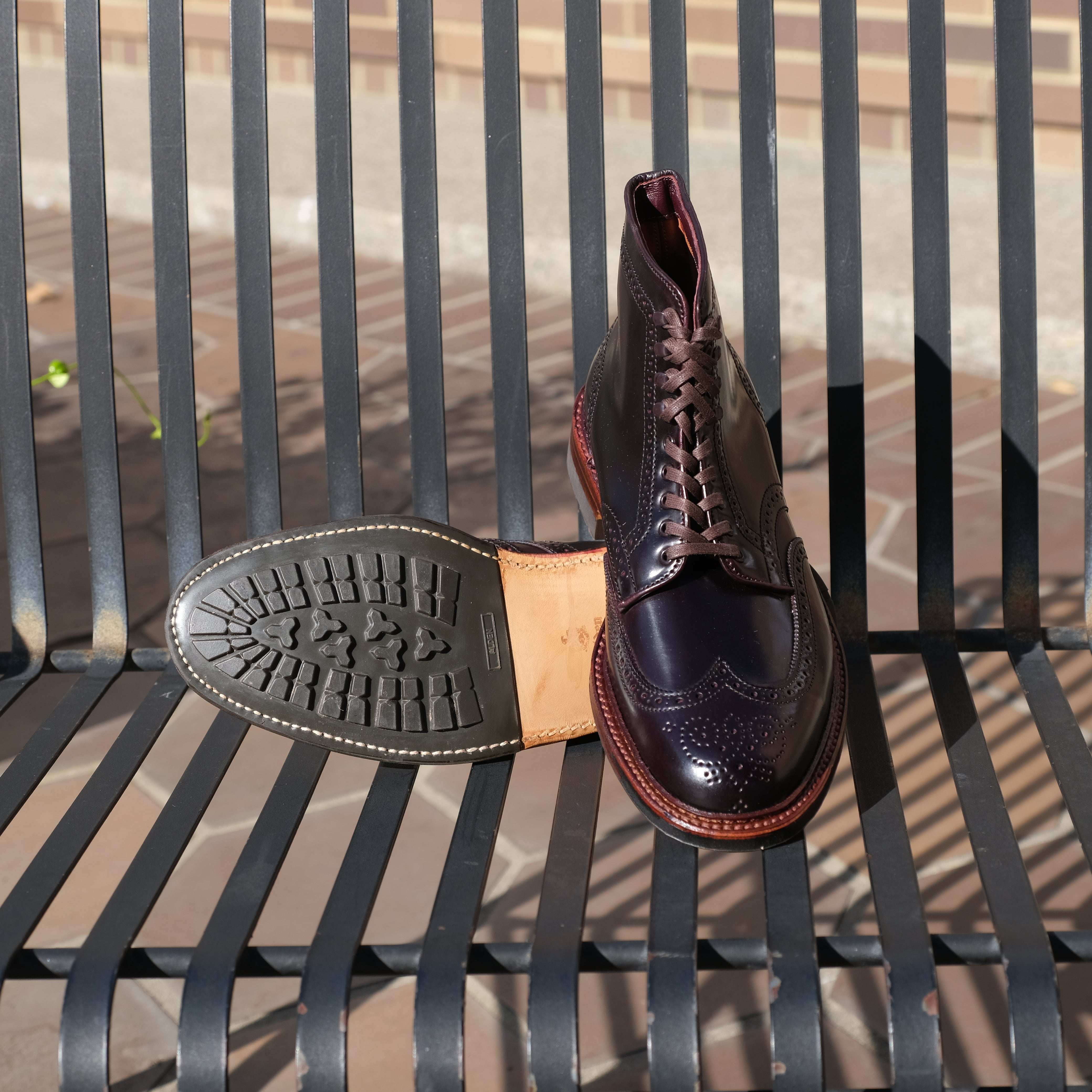 现货aldenwingtipboot8号色马臀皮狼牙底高雕花高帮鞋