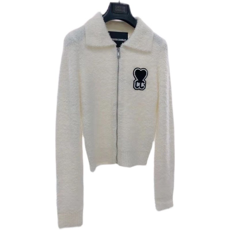现货chestercharles女士新款爱心字母图案开衫外套毛针织衫
